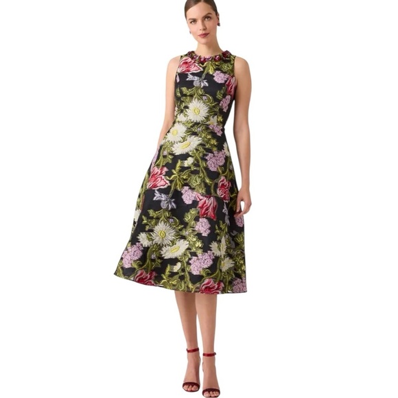Teri Jon By Rickie Freeman Dresses & Skirts - Teri Jon by Rickie Freeman Embellished Floral Jacquard Sleeveless Midi Dress 6